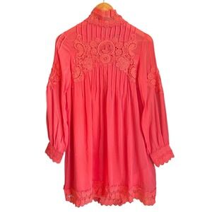NWT Trish Scully Womens Size 2 Dress Coral Lace High Neck Long Sleeve Boho‎